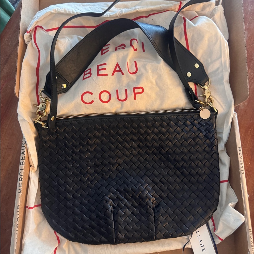 Clare V Elegant Black Woven Shoulder Bag